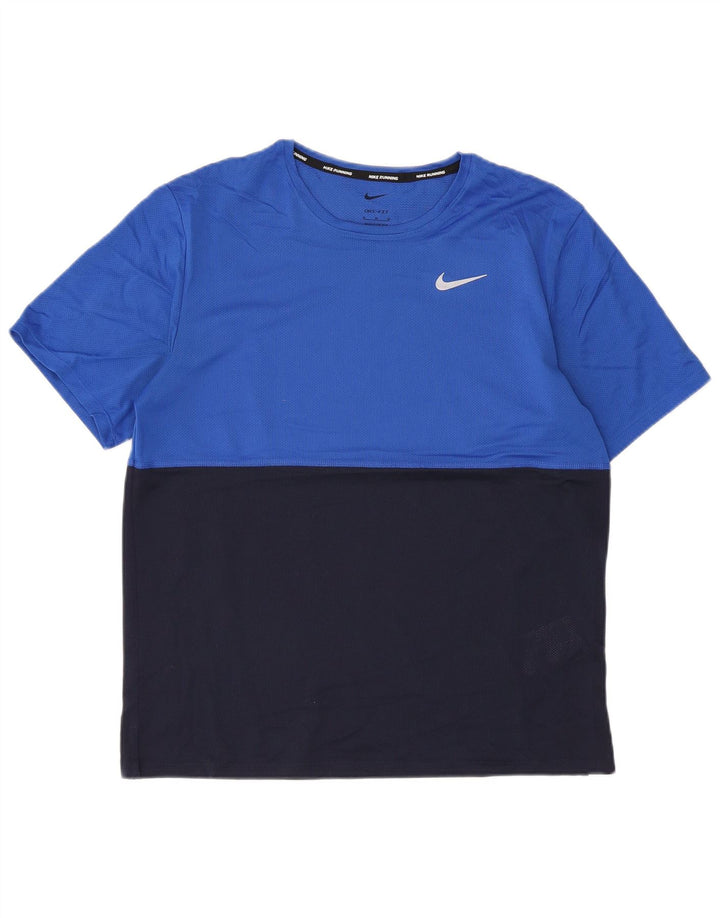 Camiseta masculina Nike Dri Fit Top médio azul colorblock poliéster