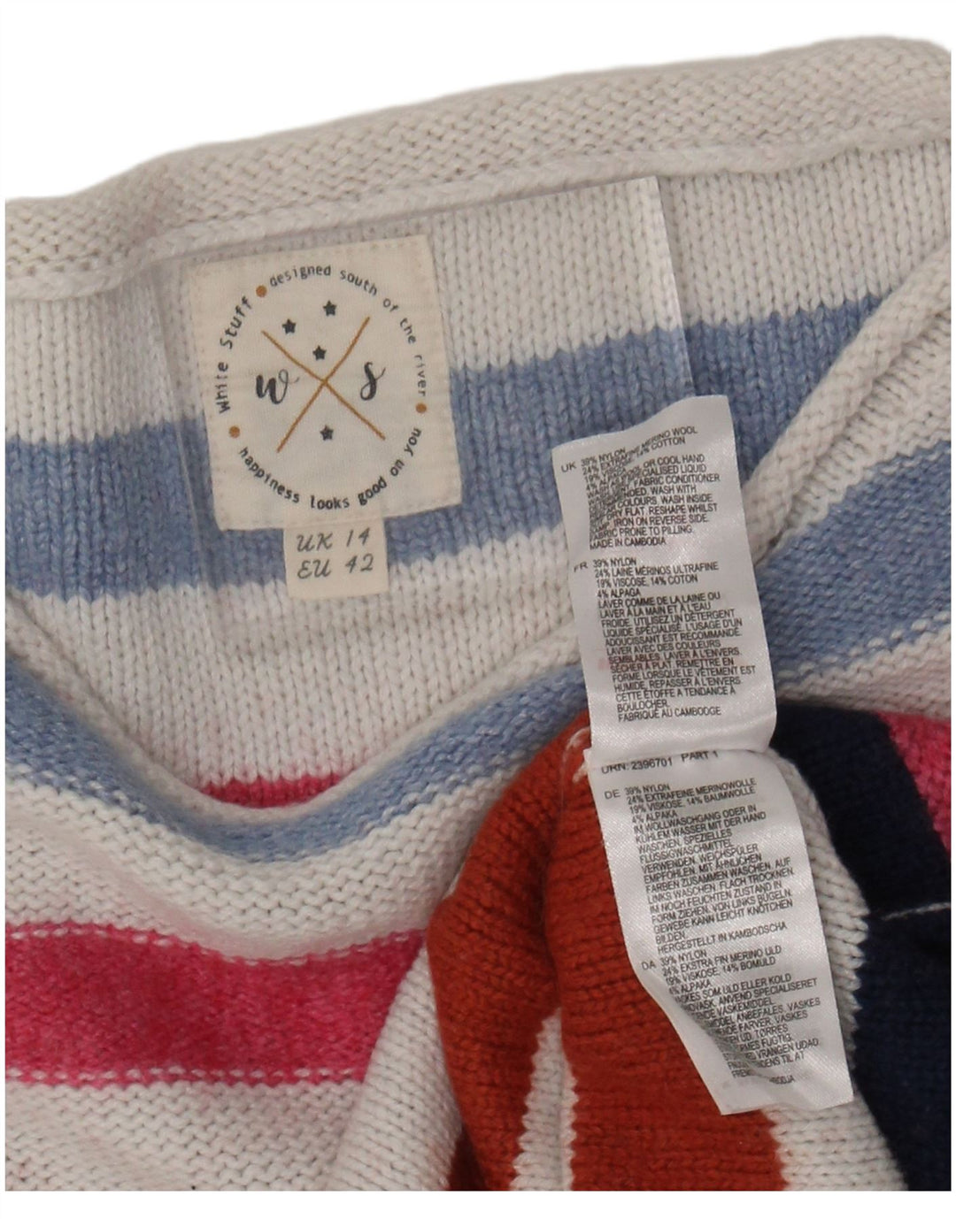 WHITE STUFF Suéter feminino com gola canoa Reino Unido 14 médio multicolorido