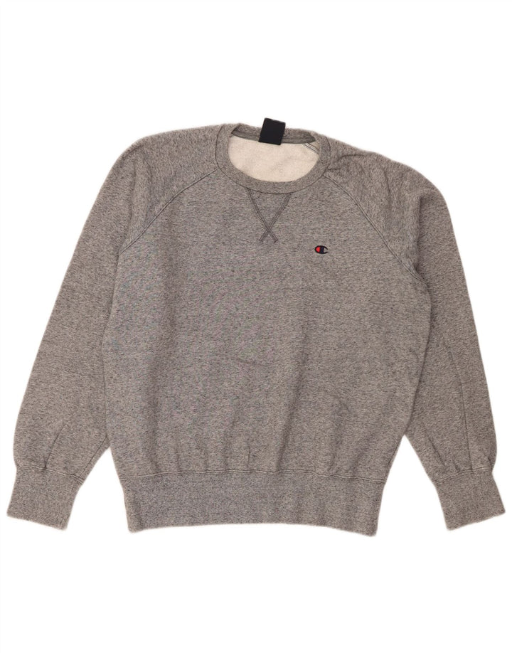 Champion moletom feminino jumper UK 14 algodão manchado cinza médio