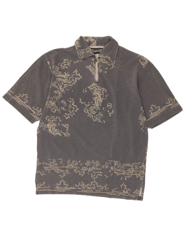 Camisa polo masculina VINTAGE grande algodão paisley cinza