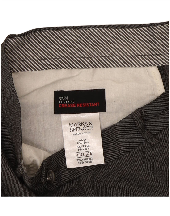 Calça masculina de terno reto Marks & Spencer W34 L33 cinza poliéster