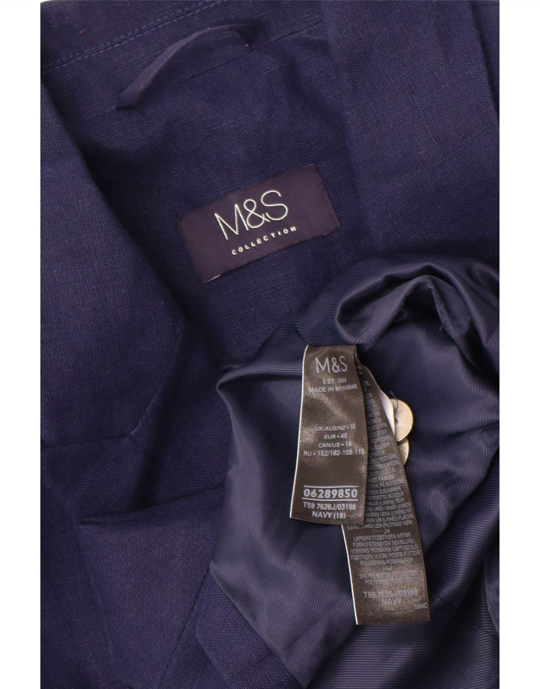 Jaqueta blazer feminina Marks & Spencer com peito duplo Reino Unido 18 XL azul marinho