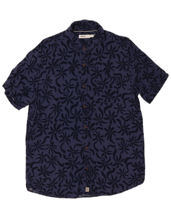 Camisa masculina vintage de manga curta grande viscose floral azul marinho