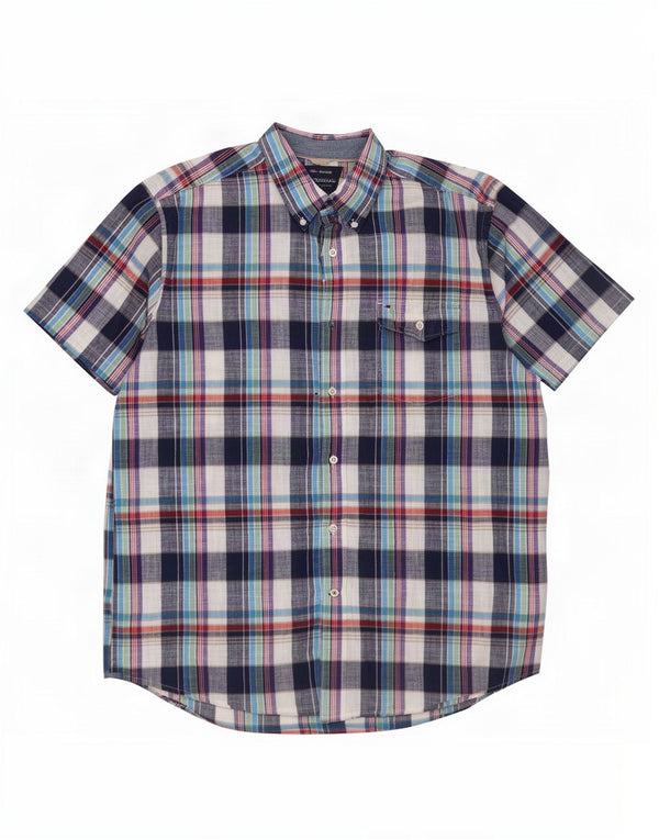 Camisa masculina de manga curta Tommy Hilfiger XL azul marinho xadrez algodão