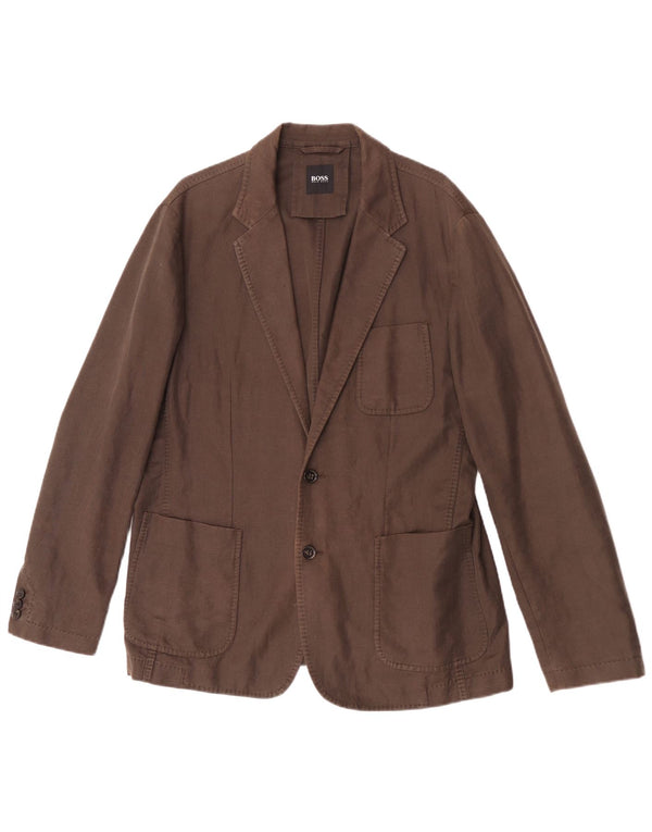 Jaqueta Blazer Masculina Hugo Boss com 2 Botões EU 52 XL Linho Marrom
