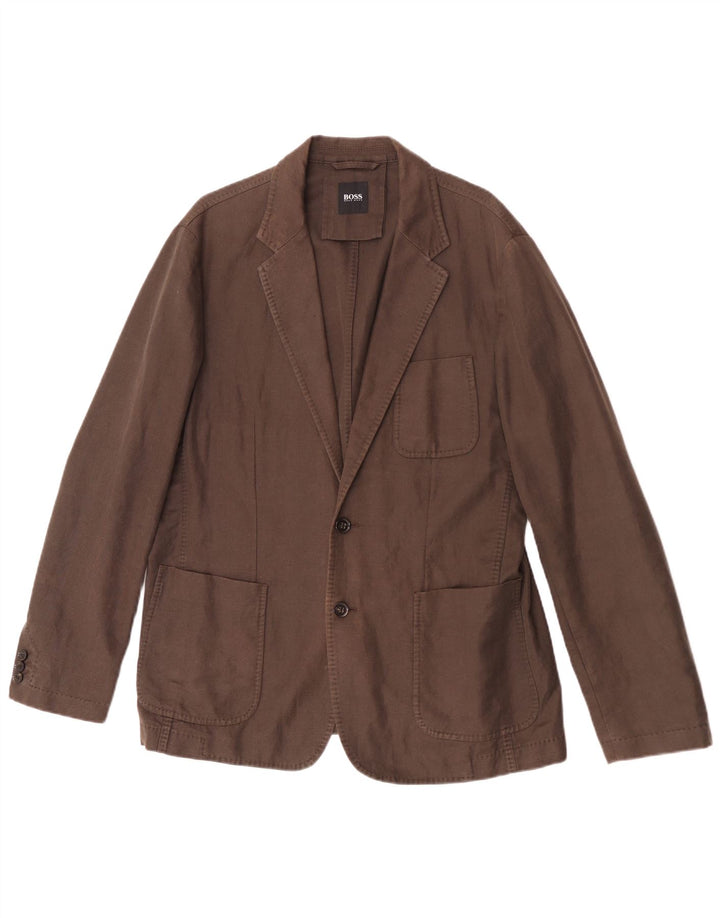 Jaqueta Blazer Masculina Hugo Boss com 2 Botões EU 52 XL Linho Marrom