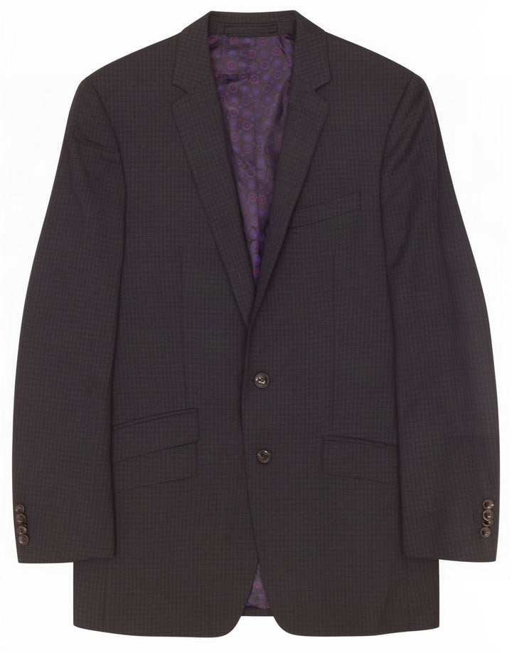 Jaqueta blazer masculina de 2 botões Marks & Spencer Reino Unido 36 pequena lã xadrez cinza