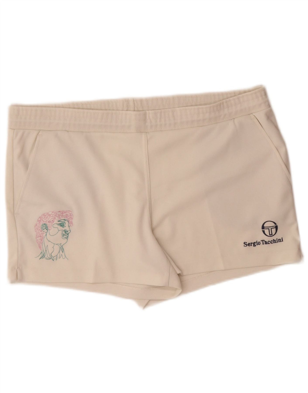 Shorts esportivos gráficos masculinos Sergio Tacchini IT 54 XL poliéster branco