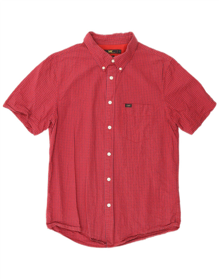 LEE Mens Regular Fit Short Sleeve Shirt Small Red Check Cotton