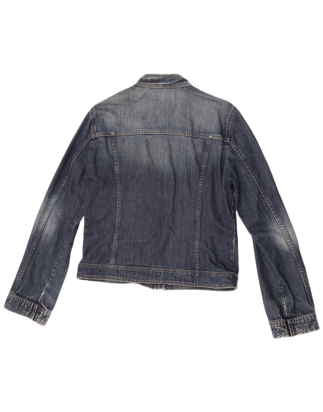 Jaqueta jeans feminina Benetton UK 16 grande algodão azul