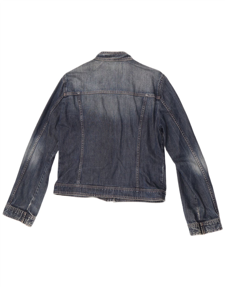Jaqueta jeans feminina Benetton UK 16 grande algodão azul