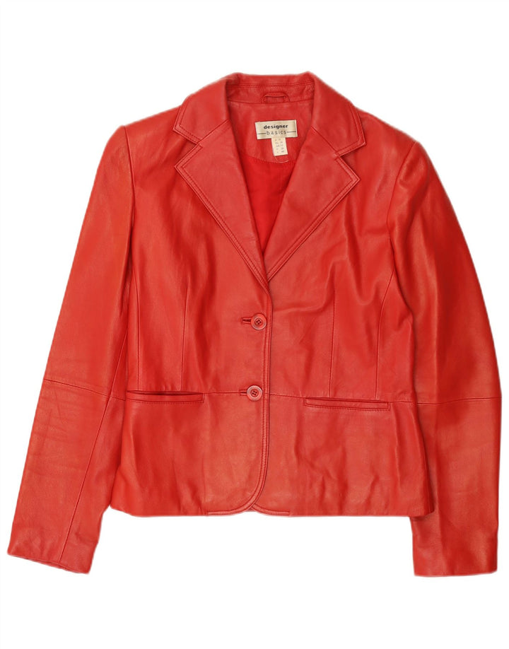 Jaqueta blazer feminina de couro VINTAGE com 2 botões Reino Unido 10 couro vermelho pequeno