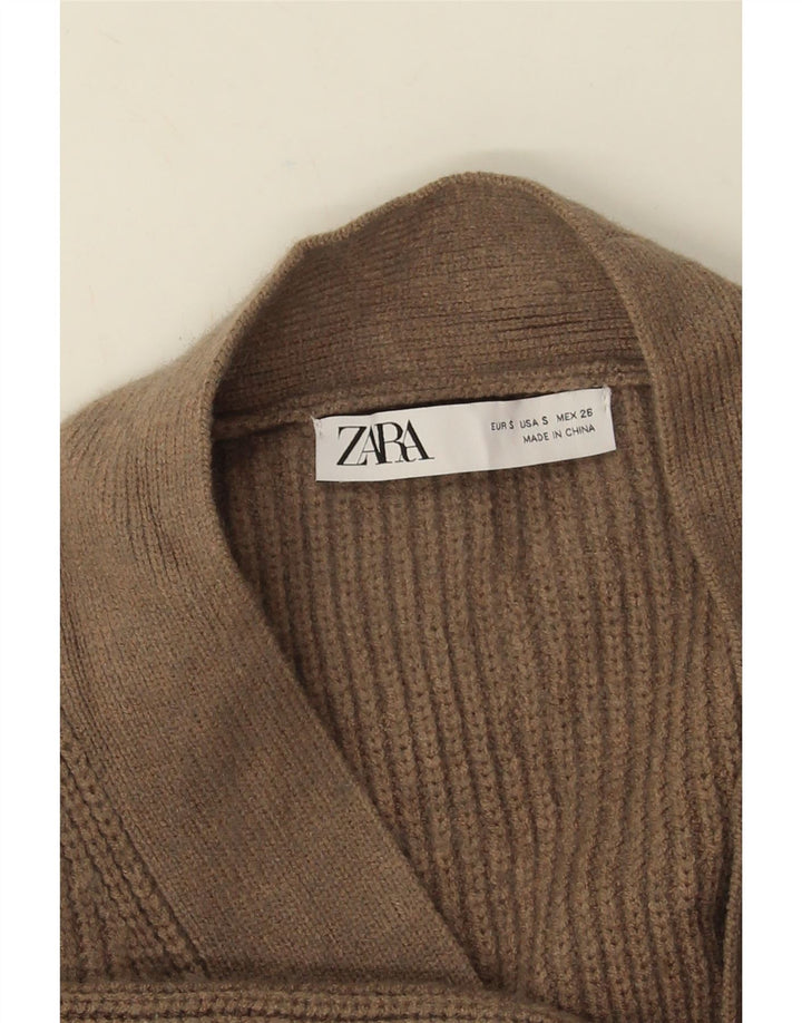 Suéter cardigã aberto Zara feminino oversized longline Reino Unido 10 pequeno marrom