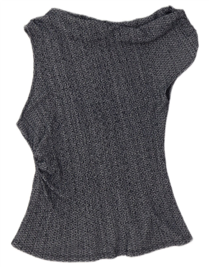 Zara Top feminino assimétrico com ombro de fora Reino Unido 14 grande azul marinho