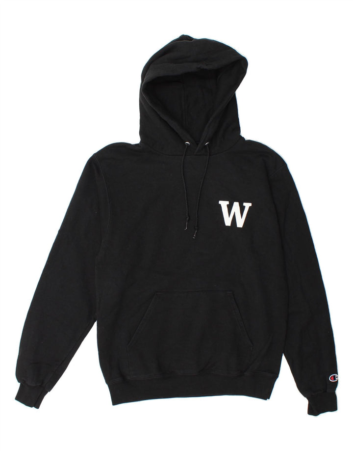 CHAMPION Mens Graphic Hoodie Jumper Small Black Cotton Vintage Champion and Second-Hand Champion from Messina Hembry 
