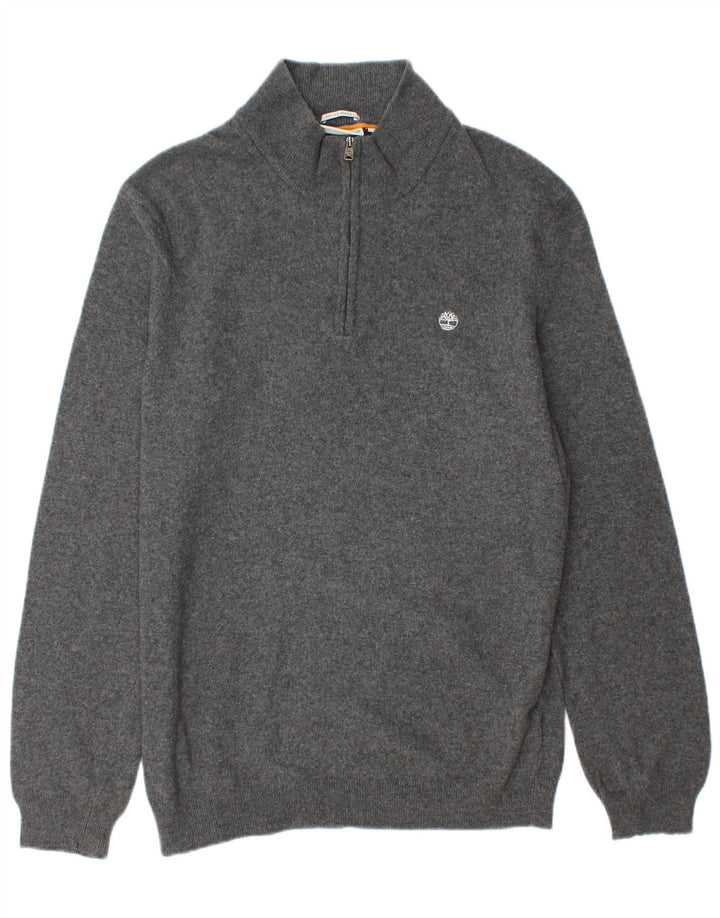 Suéter masculino Timberland com zíper e gola XL em lã Merino cinza