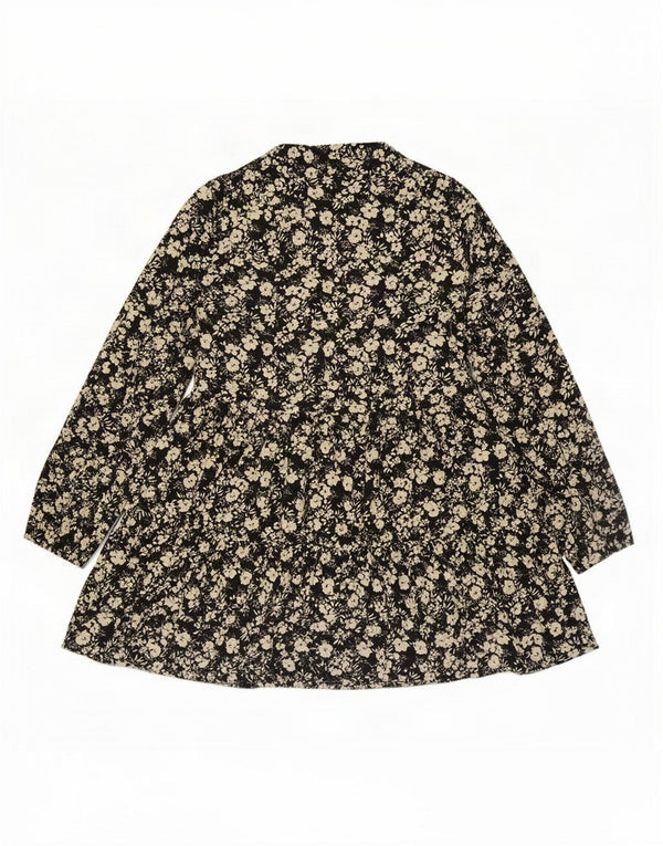 Vestido feminino Zara de manga comprida em camadas UK 10 pequeno preto floral