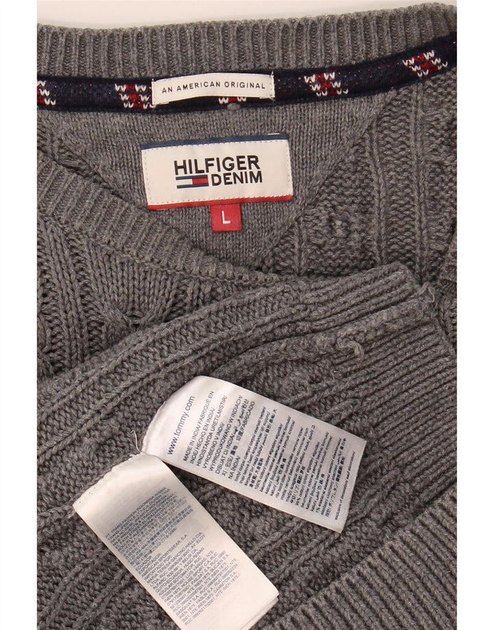 TOMMY HILFIGER Mens Boat Neck Jumper Sweater Large Grey Cotton Vintage Tommy Hilfiger and Second-Hand Tommy Hilfiger from Messina Hembry 