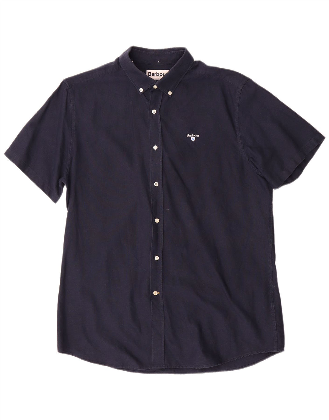 Camisa masculina Barbour Tailored Fit de manga curta de algodão azul marinho médio