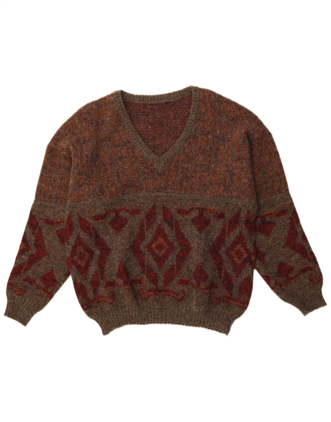 Suéter masculino VINTAGE com decote em V IT 48 Marrom médio Argyle/Diamante