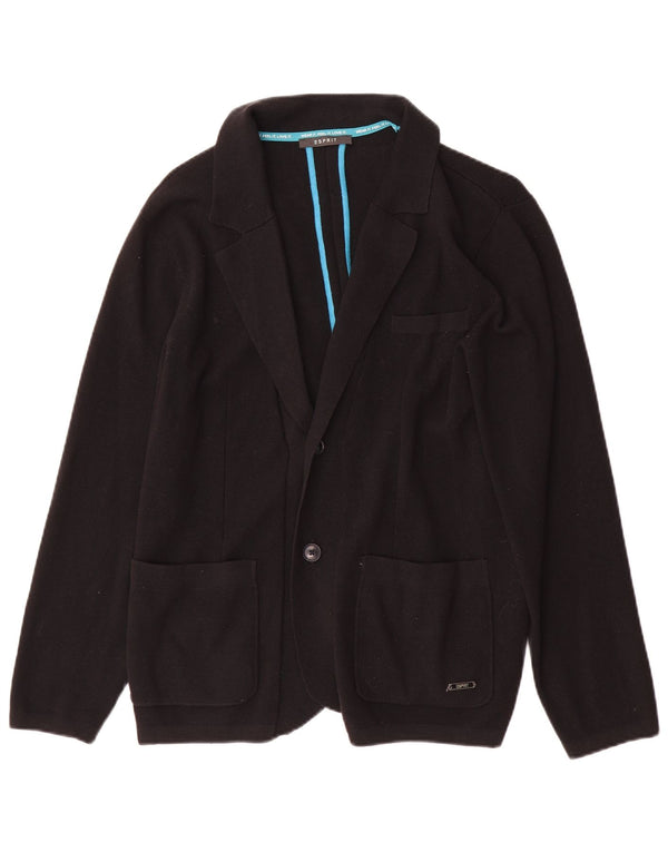Jaqueta blazer feminina Esprit de malha com 2 botões Reino Unido 14 grande algodão preto