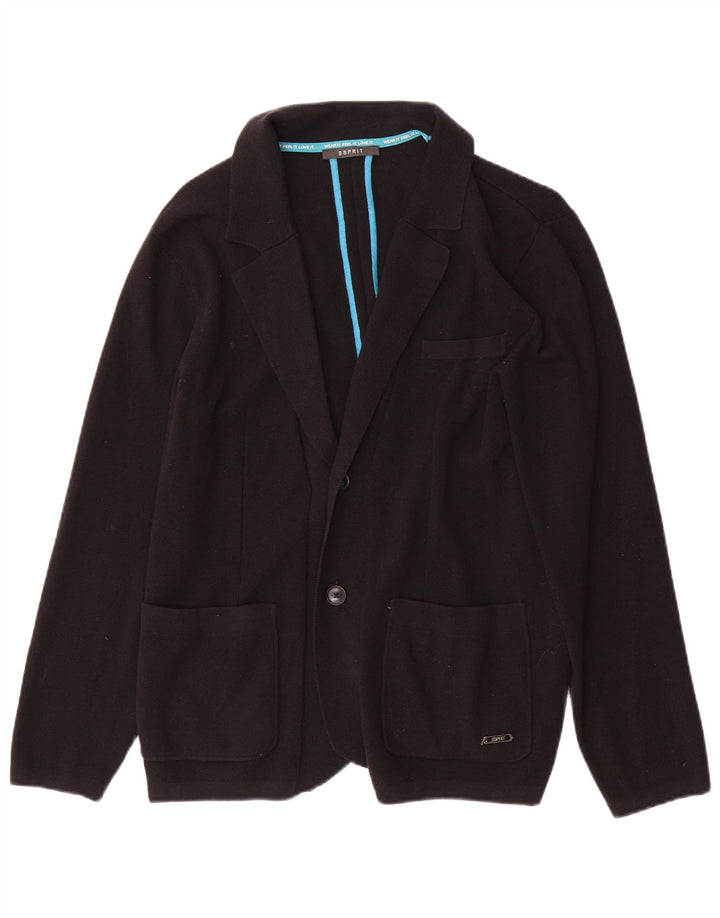 Jaqueta blazer feminina Esprit de malha com 2 botões Reino Unido 14 grande algodão preto