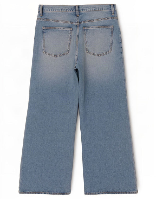 Zara Jeans feminino cintura alta com perna larga EU 42 grande W32 L32 algodão azul
