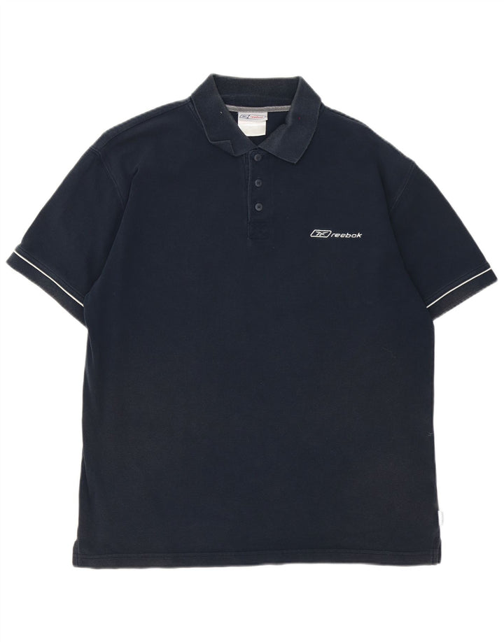 Camisa polo masculina Reebok médio azul marinho listrado algodão