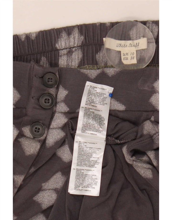 Saia evasê feminina White Stuff Reino Unido 10 pequena W32 viscose geométrica cinza