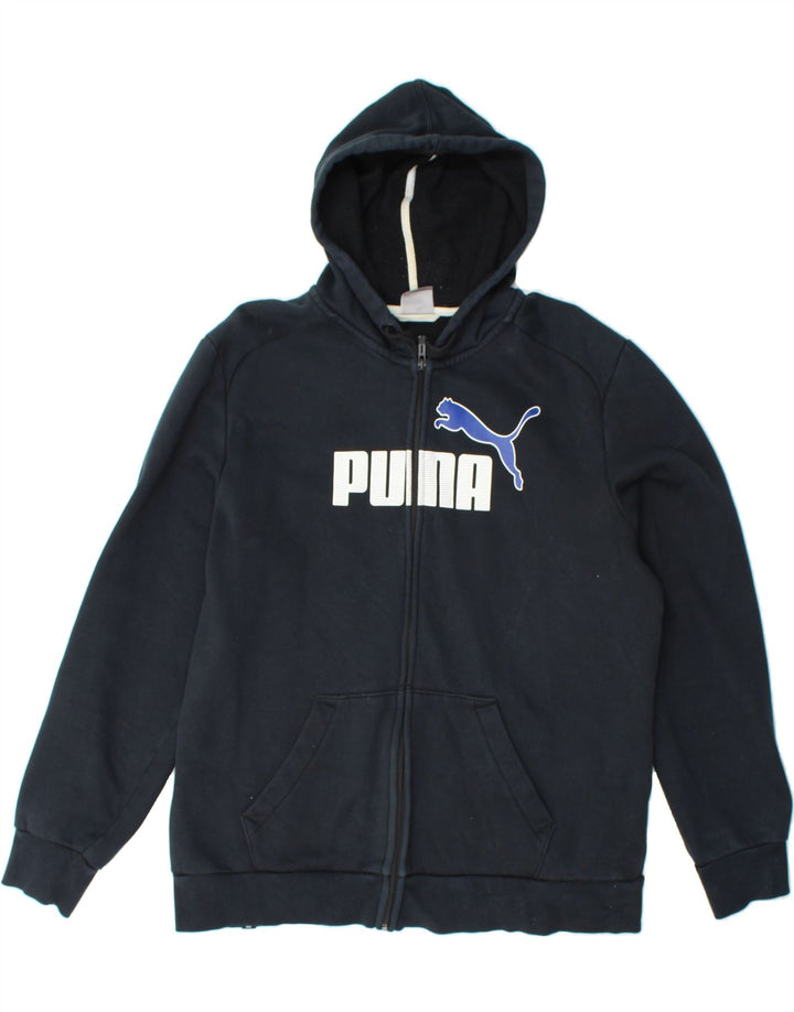 PUMA Mens Graphic Zip Hoodie Sweater Large Navy Blue Cotton Vintage Puma and Second-Hand Puma from Messina Hembry 