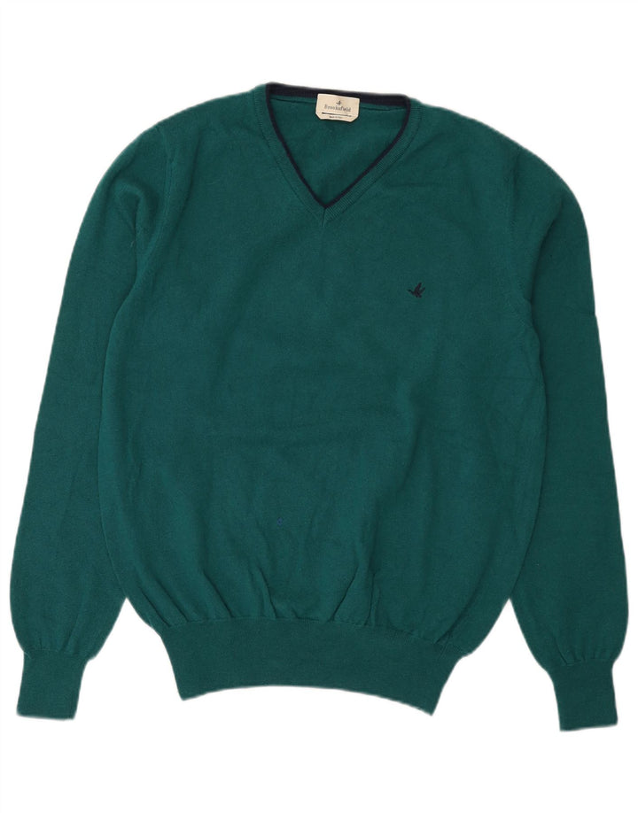 Suéter masculino Brooksfield com decote em V IT 54 XL lã verde
