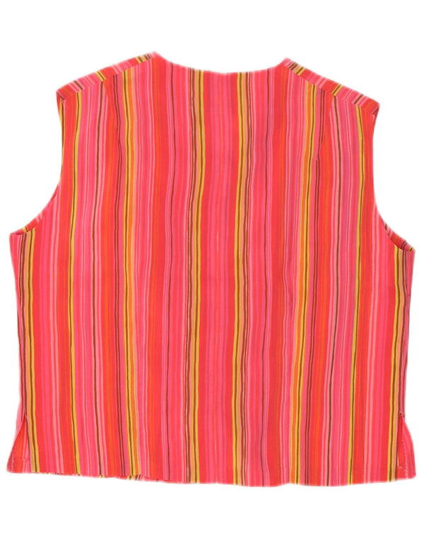 Blusa feminina vintage sem mangas com listras rosa médio UK 14