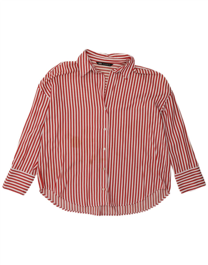 Camisa feminina ZARA UK 14 poliéster listrado vermelho médio