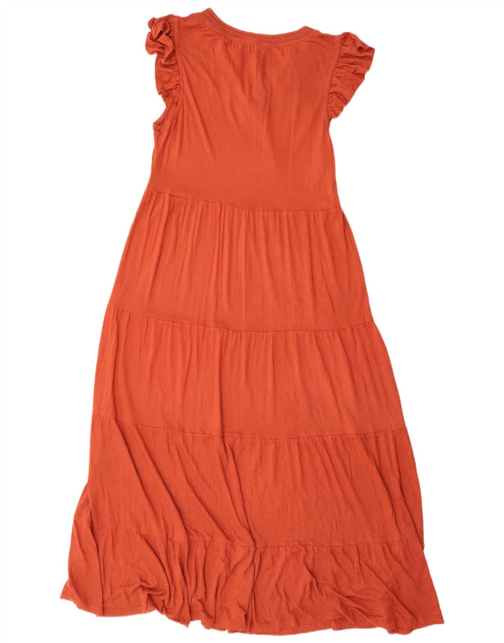 Vestido maxi feminino com babados Fat Face Reino Unido 14 grande viscose laranja