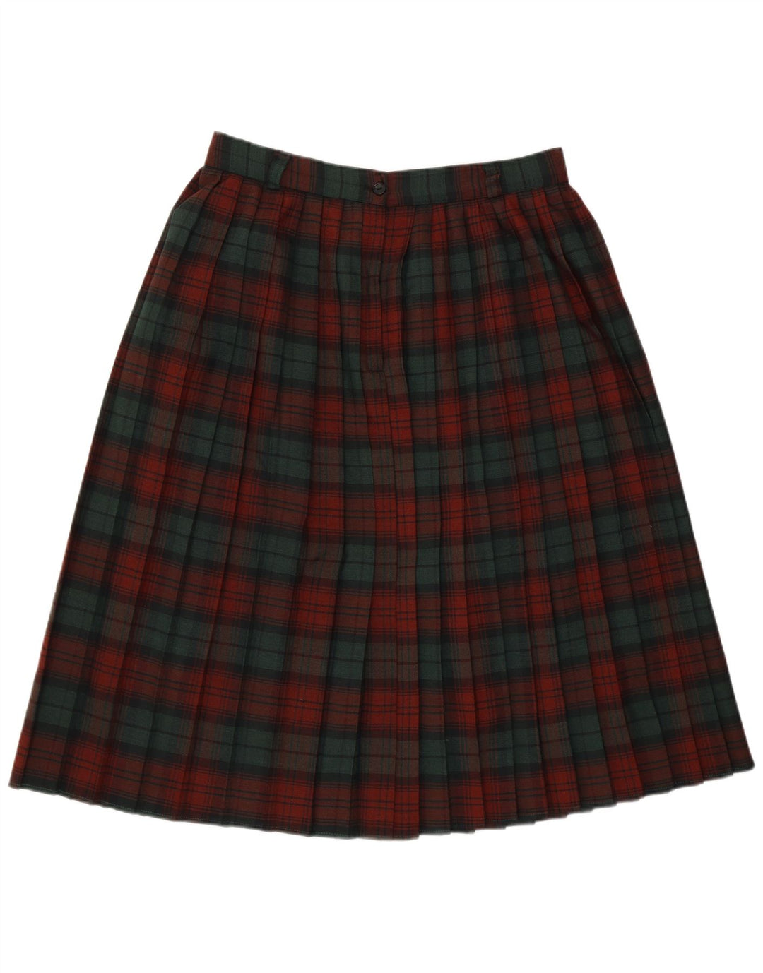 Saia plissada feminina vintage W30 xadrez verde médio