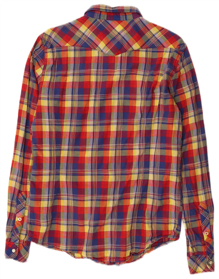 Camisa masculina ocidental Lee médio algodão xadrez vermelho