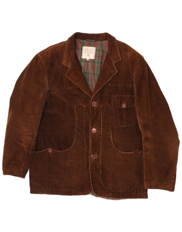 Jaqueta blazer de veludo cotelê masculina vintage com 3 botões IT 54 2XL algodão marrom