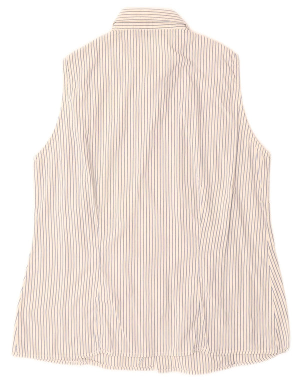 Camisa feminina sem mangas Marina Yachting UK 14 grande algodão listrado branco