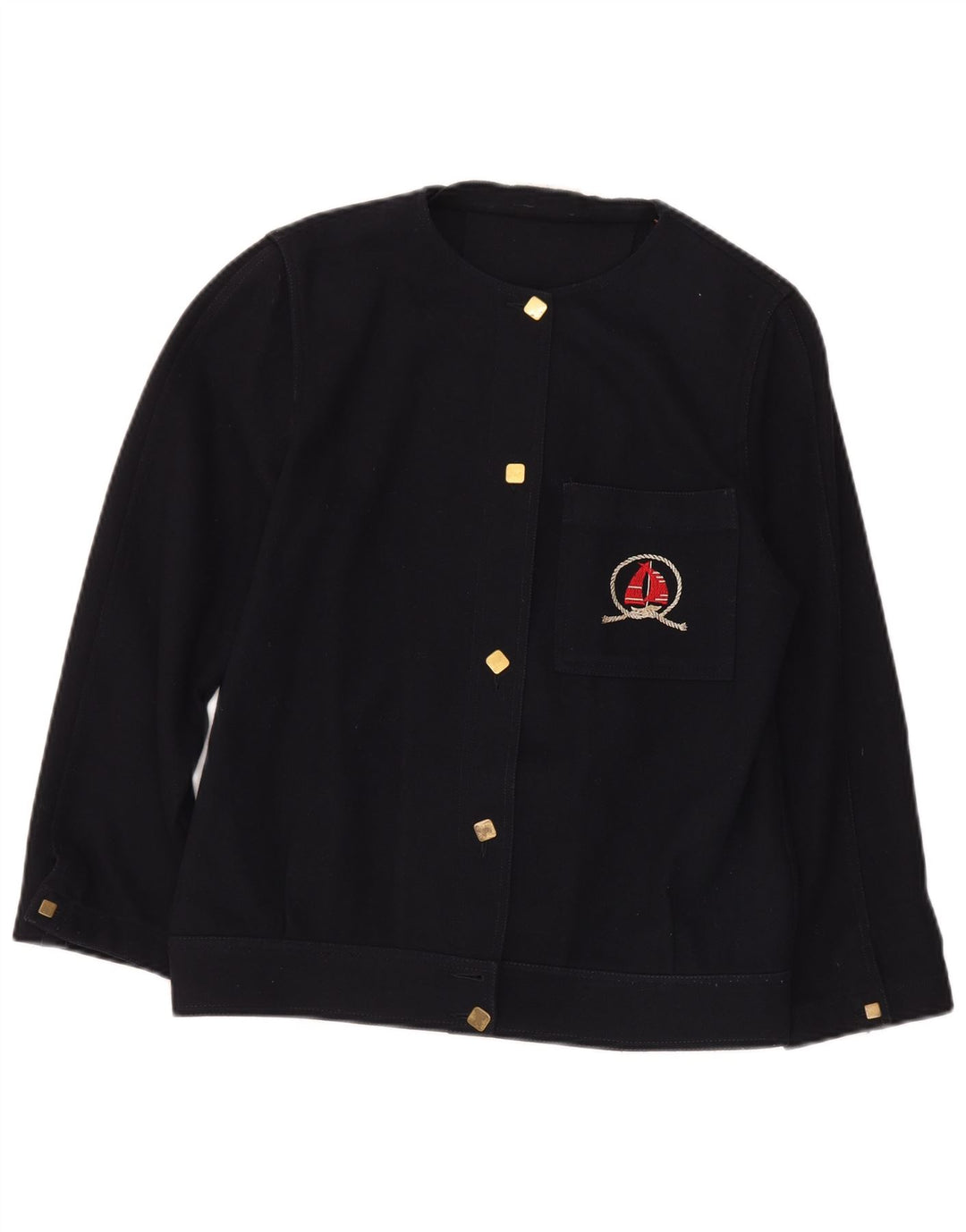 Cardigã feminino vintage IT 42 lã azul marinho médio