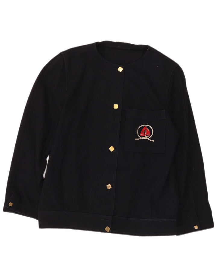 Cardigã feminino vintage IT 42 lã azul marinho médio