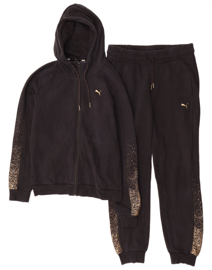 Puma Womens Hooded Full Tracksuit UK 14 Médio Preto Manchado