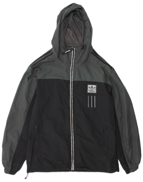 Adidas Mens Hooded Rain Jacket UK 38 Medium Grey Colourblock Nylon