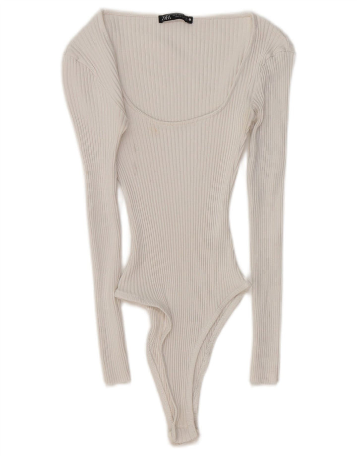 Body feminino de manga comprida ZARA UK 8 pequeno branco