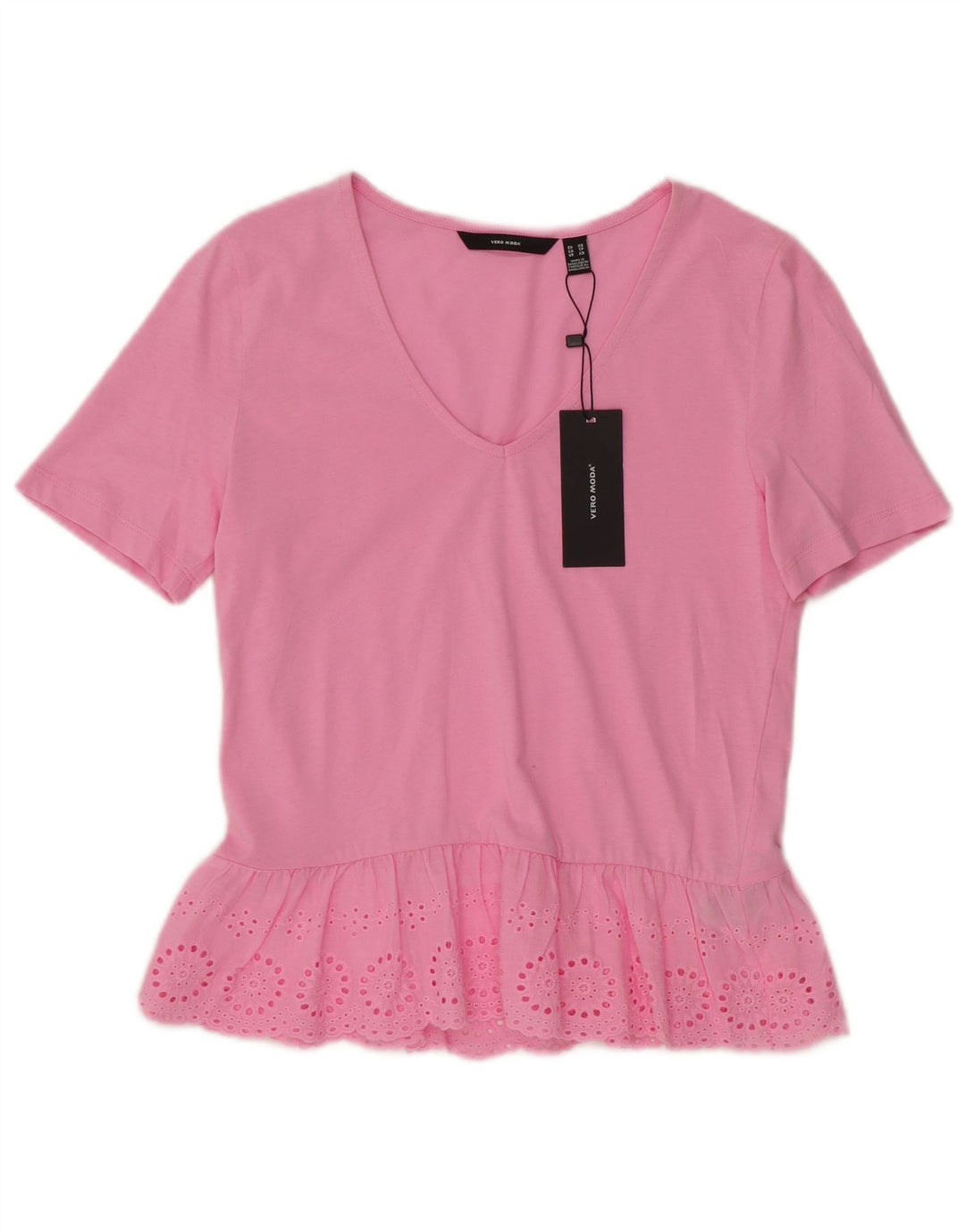 Camiseta feminina com estampa abstrata Vero Moda UK 6 XS algodão rosa