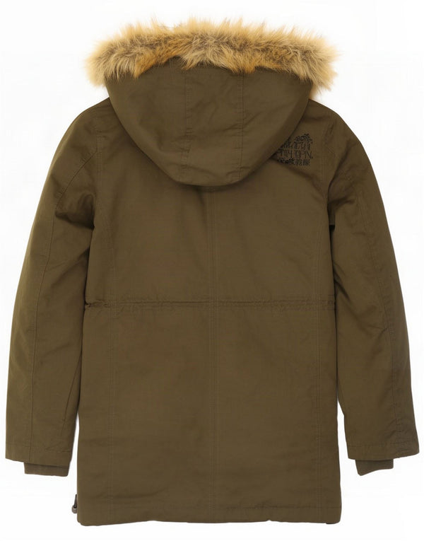 Jaqueta Parka feminina Superdry com capuz Reino Unido 16 grande poliéster cáqui