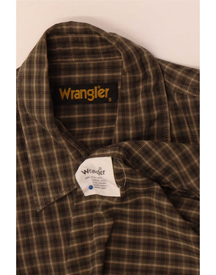 Camisa masculina Wrangler pequena xadrez cáqui algodão