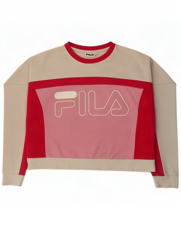 Fila Womens Crop Graphic Sweatshirt Jumper UK 14 Medium Pink Colorblock