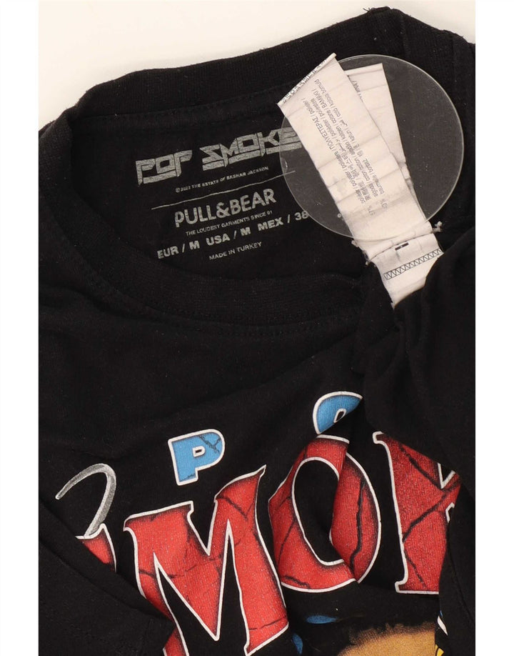 Camiseta gráfica masculina Pull & Bear Top médio poliéster preto