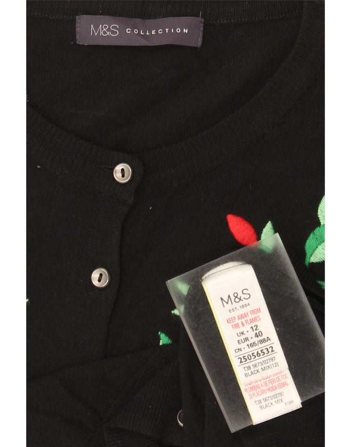Suéter cardigã feminino Marks & Spencer Reino Unido 12 médio preto floral