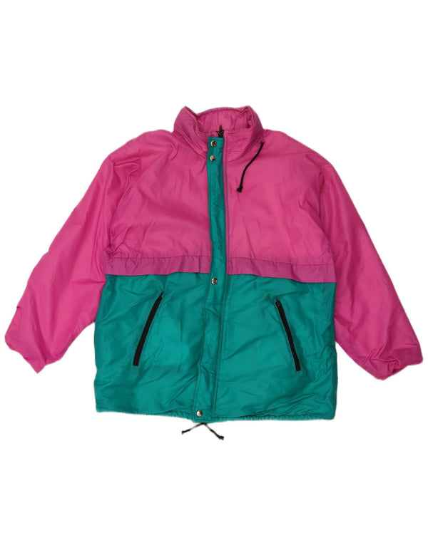 Jaqueta de chuva masculina vintage UK 38 poliéster colorblock rosa médio